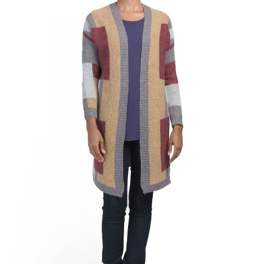 Color Block Open Front Cardigan Sz M