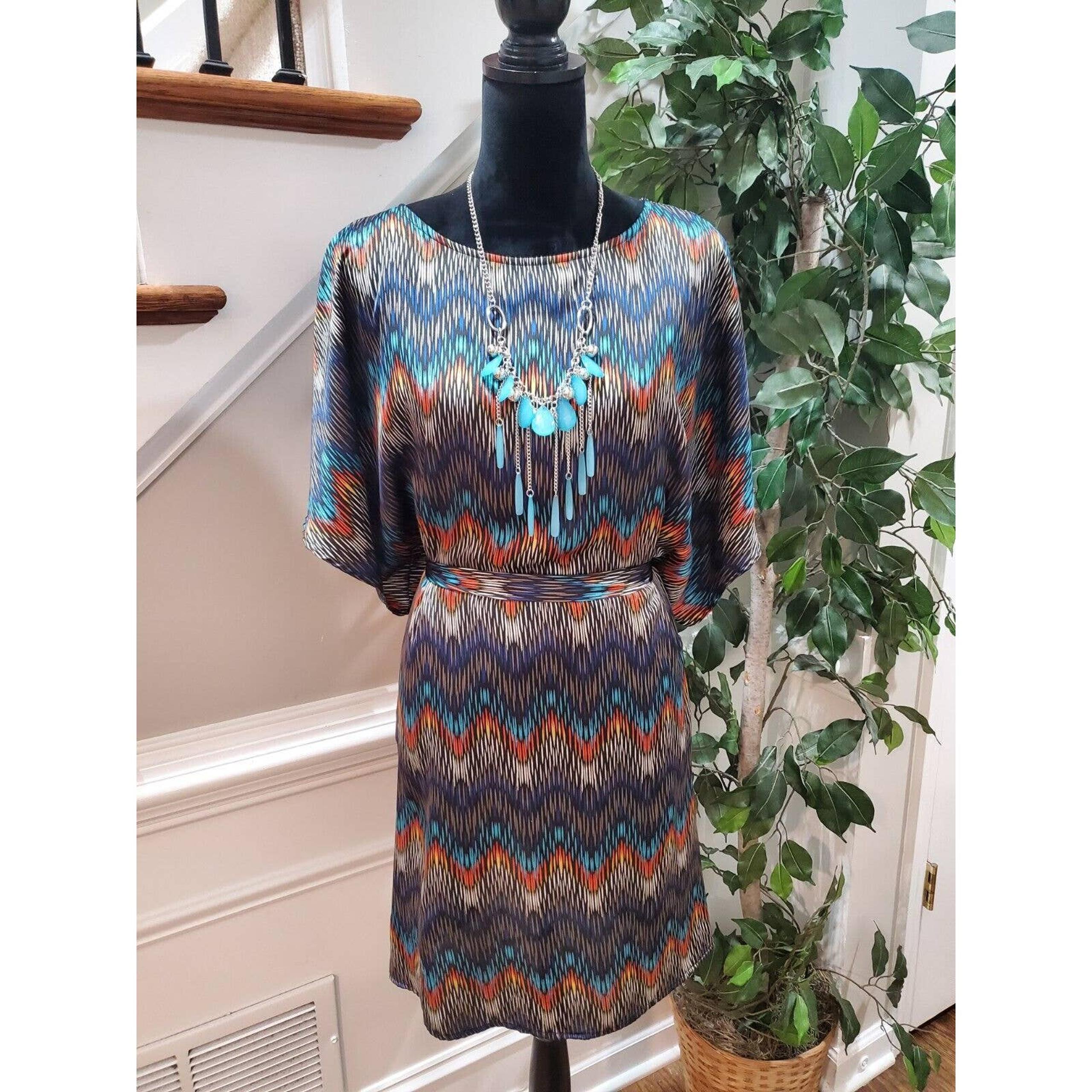 MSK Women Multicolor Polyester Round Neck Short Sleeve Knee Length Dress Size 8