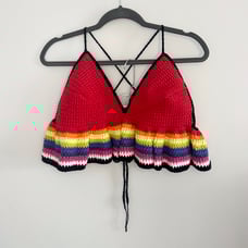 Handmade Crochet Rainbow Pride Ruffle Top Size 2X