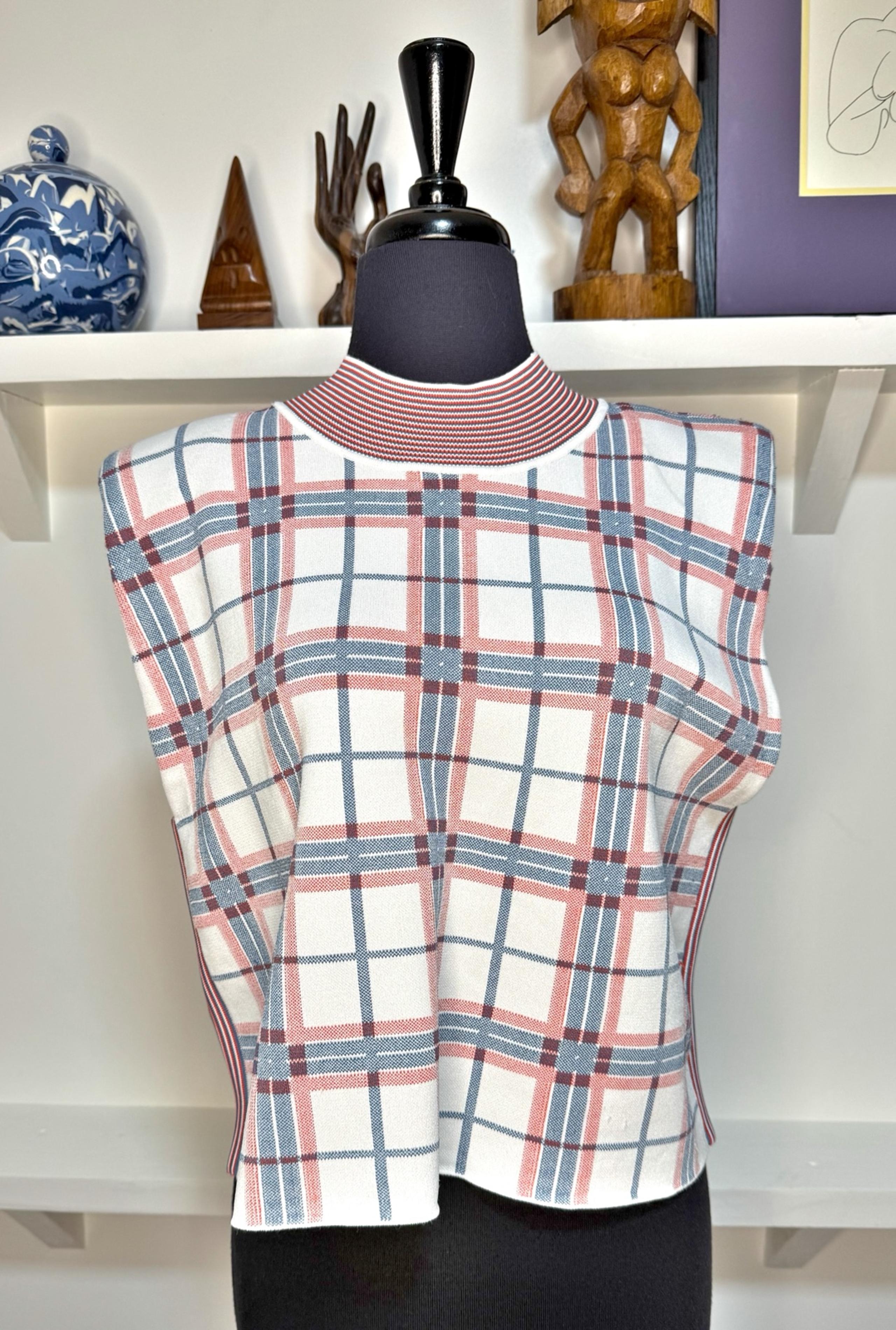 VERONICA BEARD Rayon Blend Plaid Sweater Vest Top Women’s Size XL Shoulder Pads