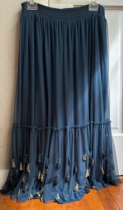 Anthropologie/ Maeve maxi skirt Blue Tulle with Tassels Size M Brand New w/tags