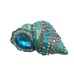 Vintage Style Shell Brooch Pin AB Blue Rhinestones Teal Enamel Brushed Goldtone