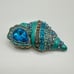 Vintage Style Shell Brooch Pin AB Blue Rhinestones Teal Enamel Brushed Goldtone