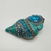 Vintage Style Shell Brooch Pin AB Blue Rhinestones Teal Enamel Brushed Goldtone