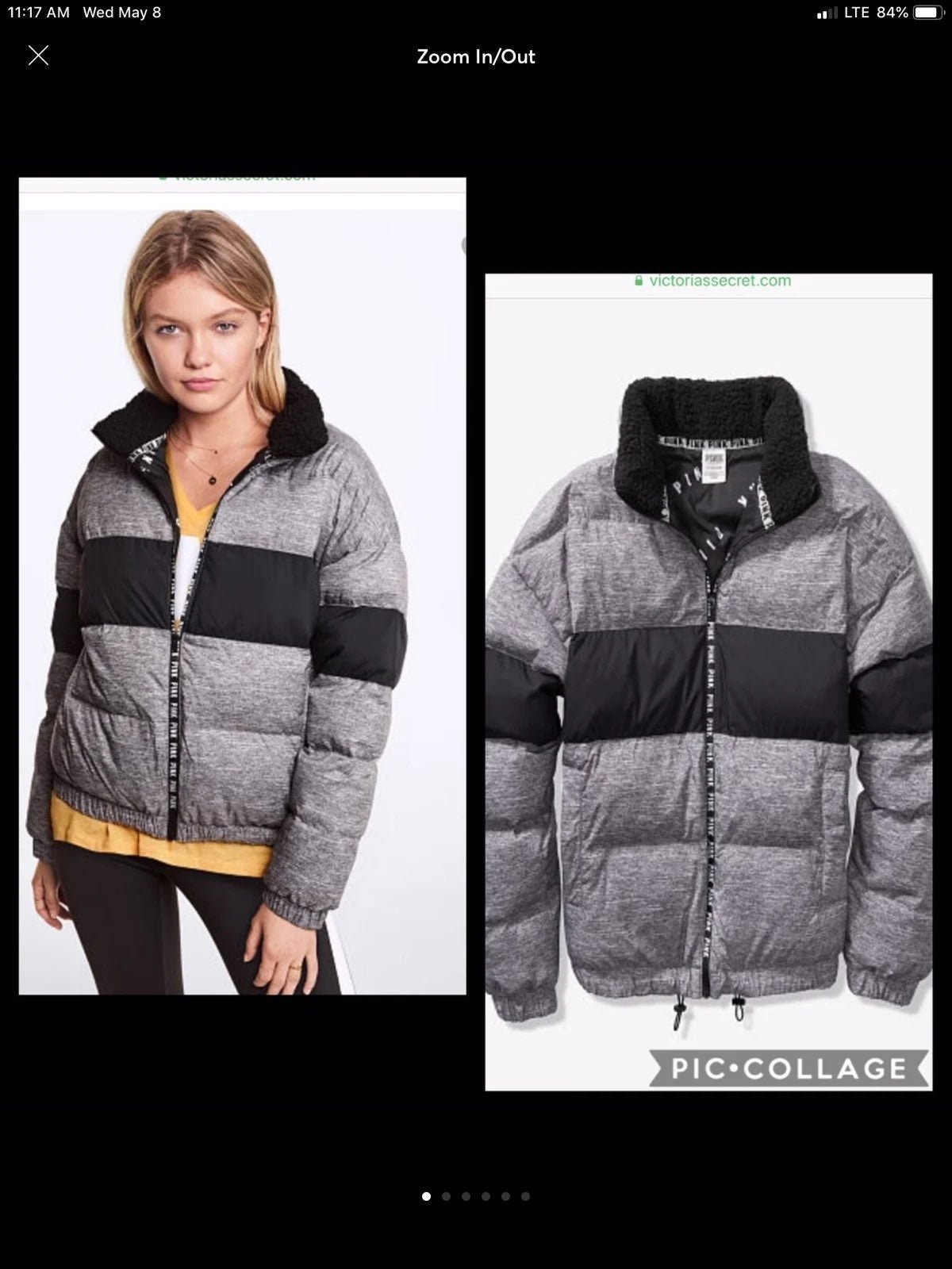 Vs Pink Puffer Jacket sherpa collar Sm