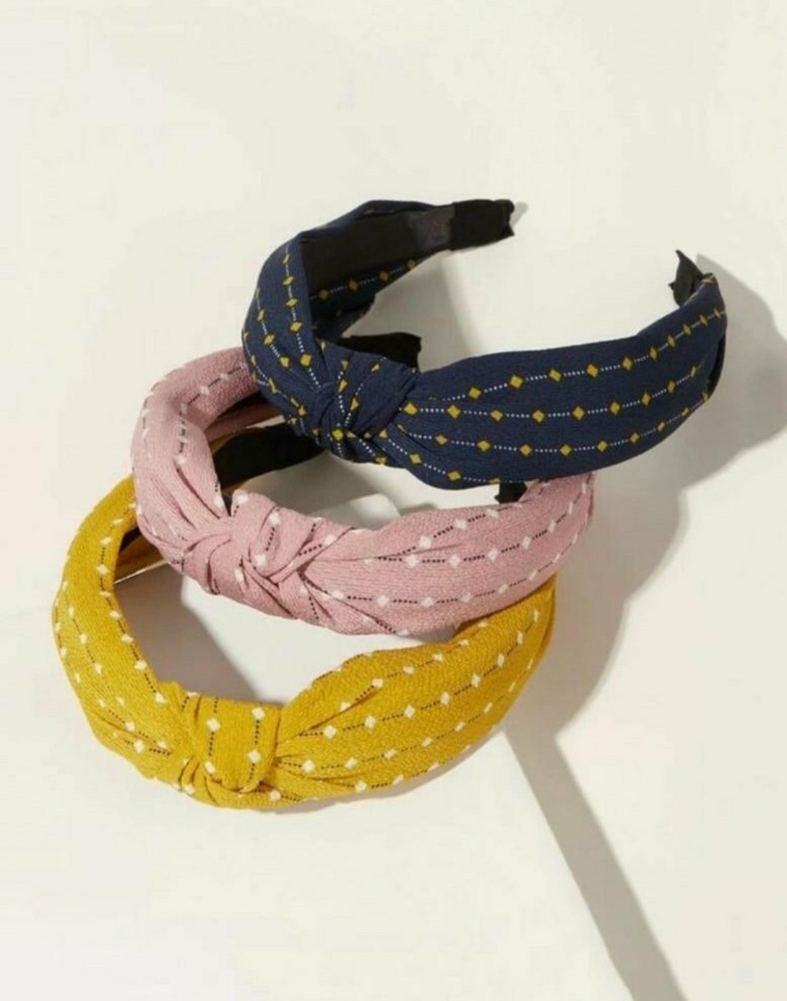 Brand New Polka Dot with Twisted Knot Headbands Pastel Pink, Navy & Yellow