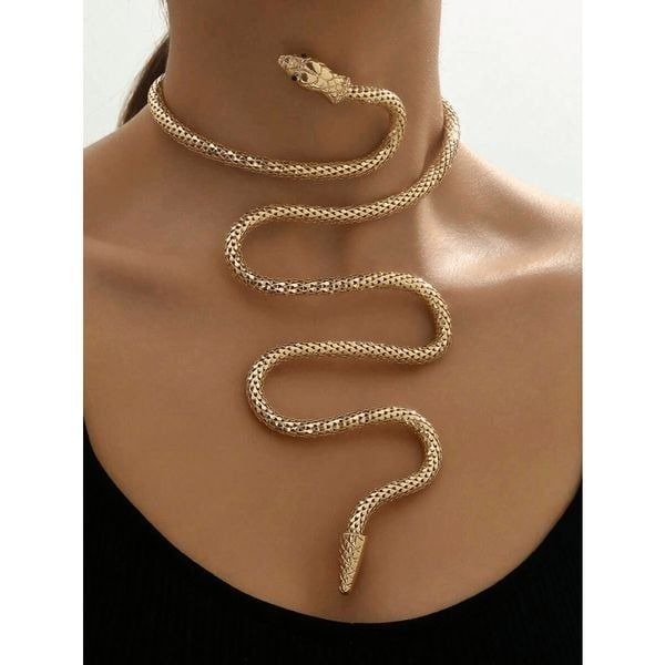 Gold Snake Bendable Design Blingy Statement Open Choker Necklace NEW