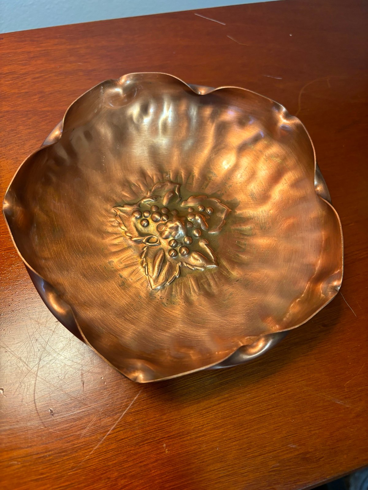 Gregorian Copper 313 Bowl | 6 Hand-Hammered Grape Design | Mid-Century Vintage