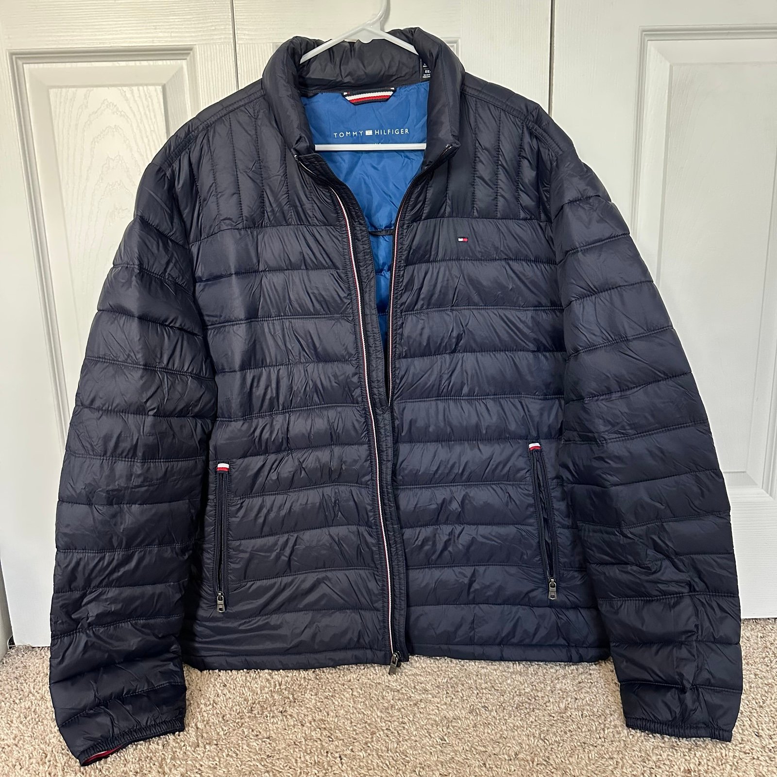 Tommy Hilfiger navy blue zip up packable puffer jacket