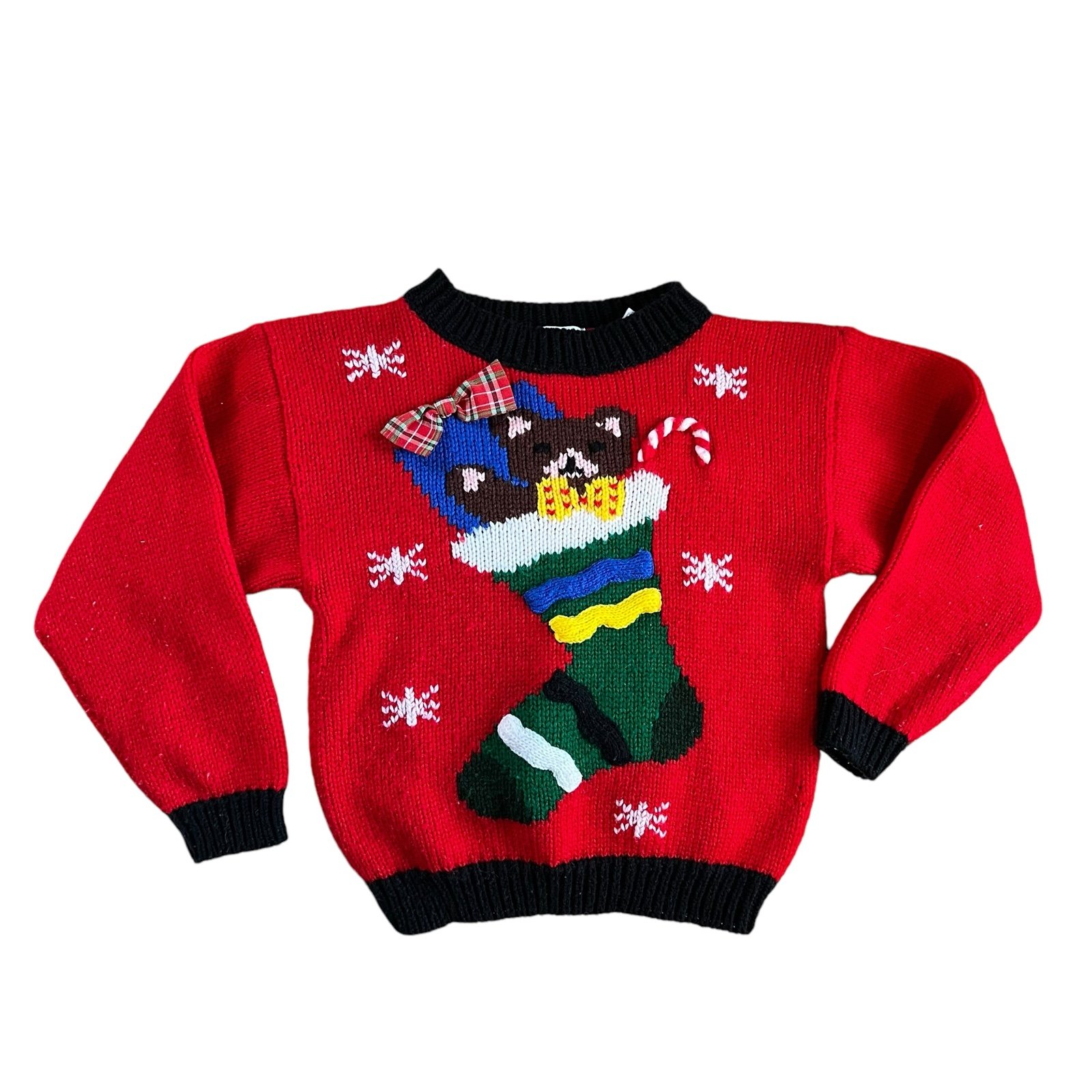 VTG Just Friends red Christmas holiday sweater girls size large teddy bear bow