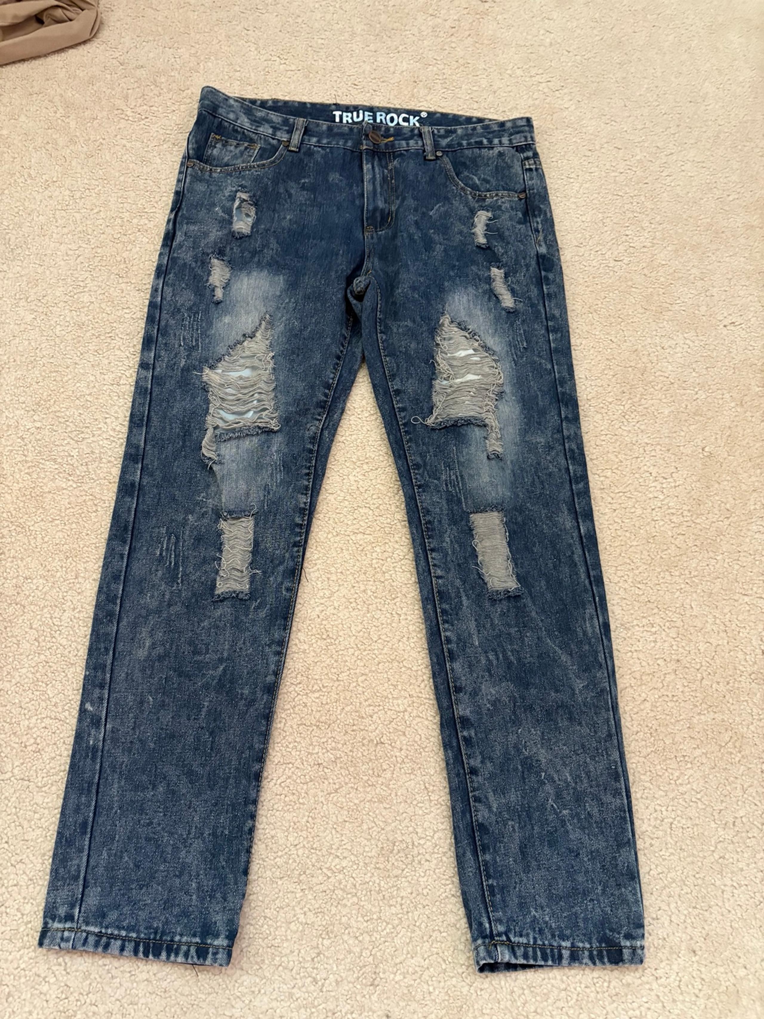 True Rock distressed blue jeans