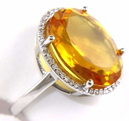 Oval Yellow Citrine & Diamond Ring Gold