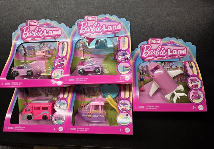 Mini Barbieland 5 Vehicles Lot with Tiny Doll Toy Miniature