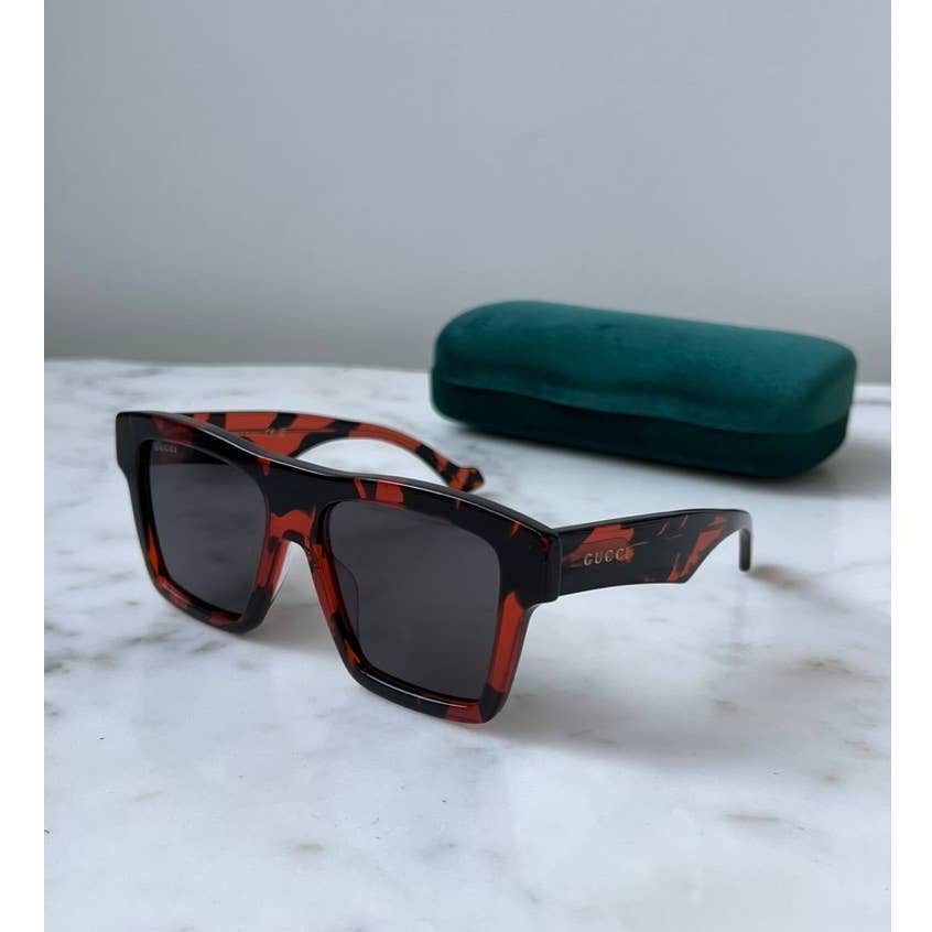 NEW Gucci GG0962S Black Red Flat Top Unisex Sunglasses