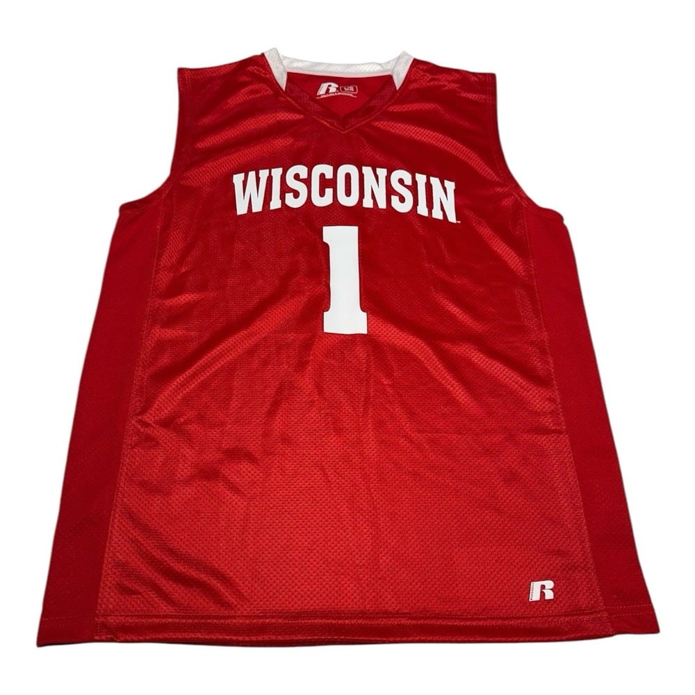 Wisconsin Badgers Basketball Jersey Mens L Red Sleeveless Shirt Russell NCAA