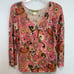 Sigrid Olsen Floral Knit Stretch Top MultiColor Beaded String V-Neck EUC Sz Med