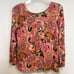 Sigrid Olsen Floral Knit Stretch Top MultiColor Beaded String V-Neck EUC Sz Med