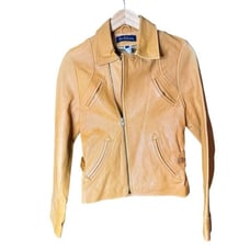 Vintage earl jeans mustard yellow biker core leather jacket sz S