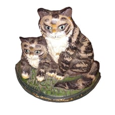 Vintage~Cast Iron~Cat Door Stop~2 Cats~Heavy~@ 9” x 10.5” B1