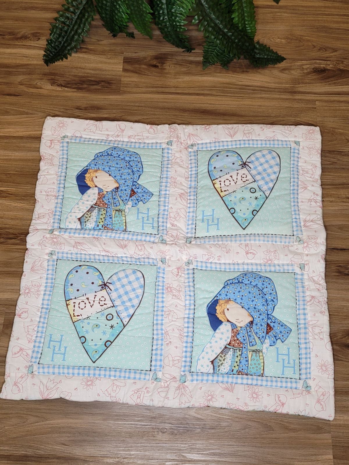 Vtg Custom Quilted Reversible Baby Blanket