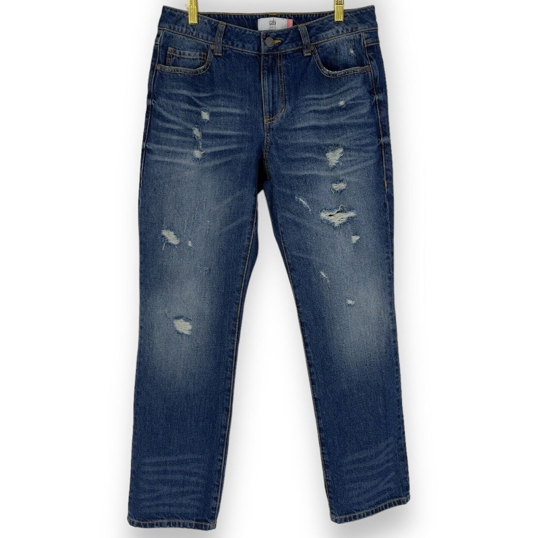 Cabi Jeans Womens 100% BF Boyfriend Distressed Ripped Denim Blue Jeans Size 6