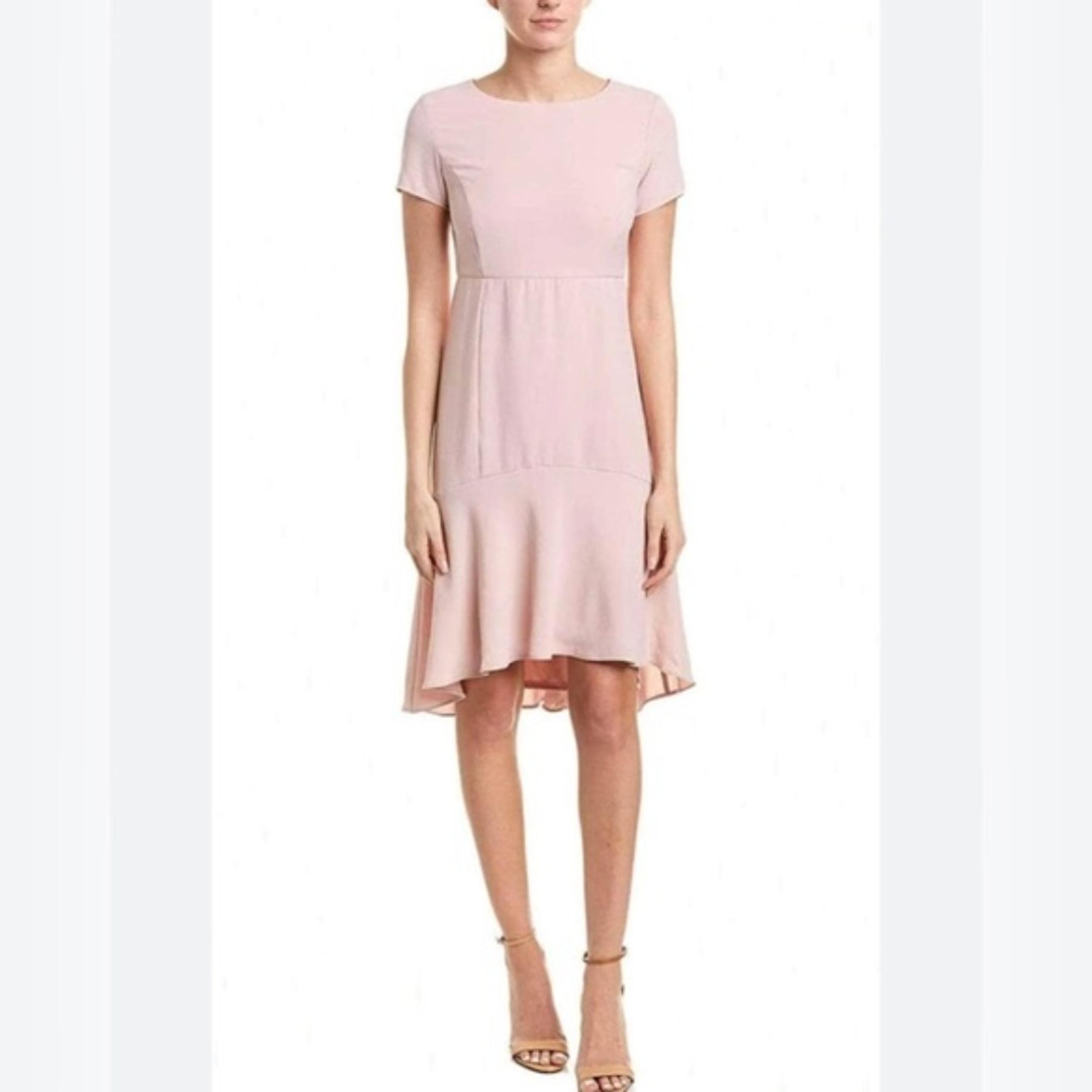 Avec Les Filles Blush Pink Knee Length Short Sleeve High Low Flounce Dress 4