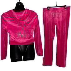JUICY COUTURE HOT PINK PARTY OG BLING RHINESTONE VELOUR TRACKSUIT SWEATSUIT NWT