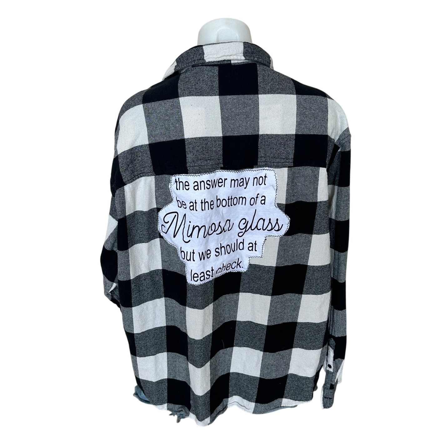 Mimosa Quote Plaid Flannel Shirt XL Classic Oversized Unique Funny Brunch