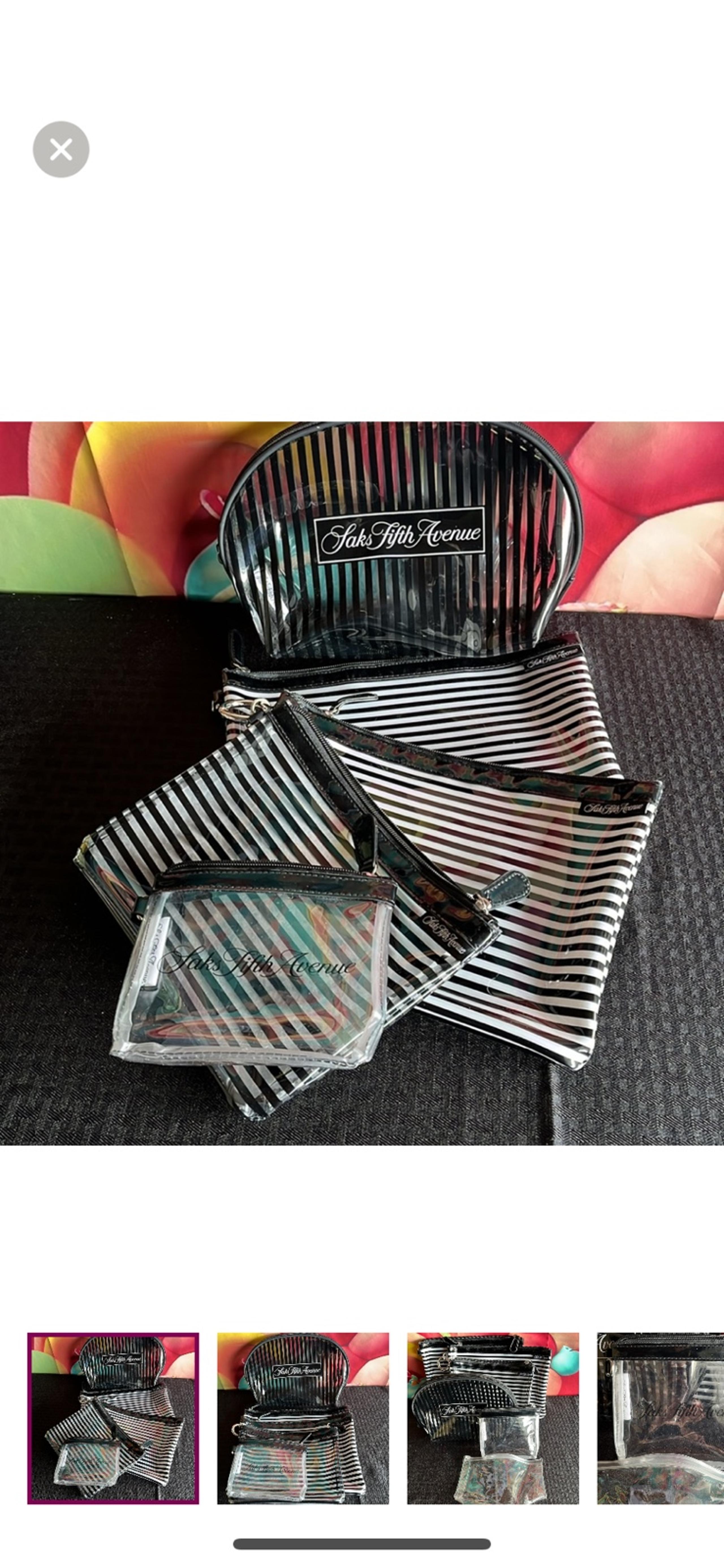 Saks Fifth Avenue Striped and Clear Cosmetic Bags Set of 5