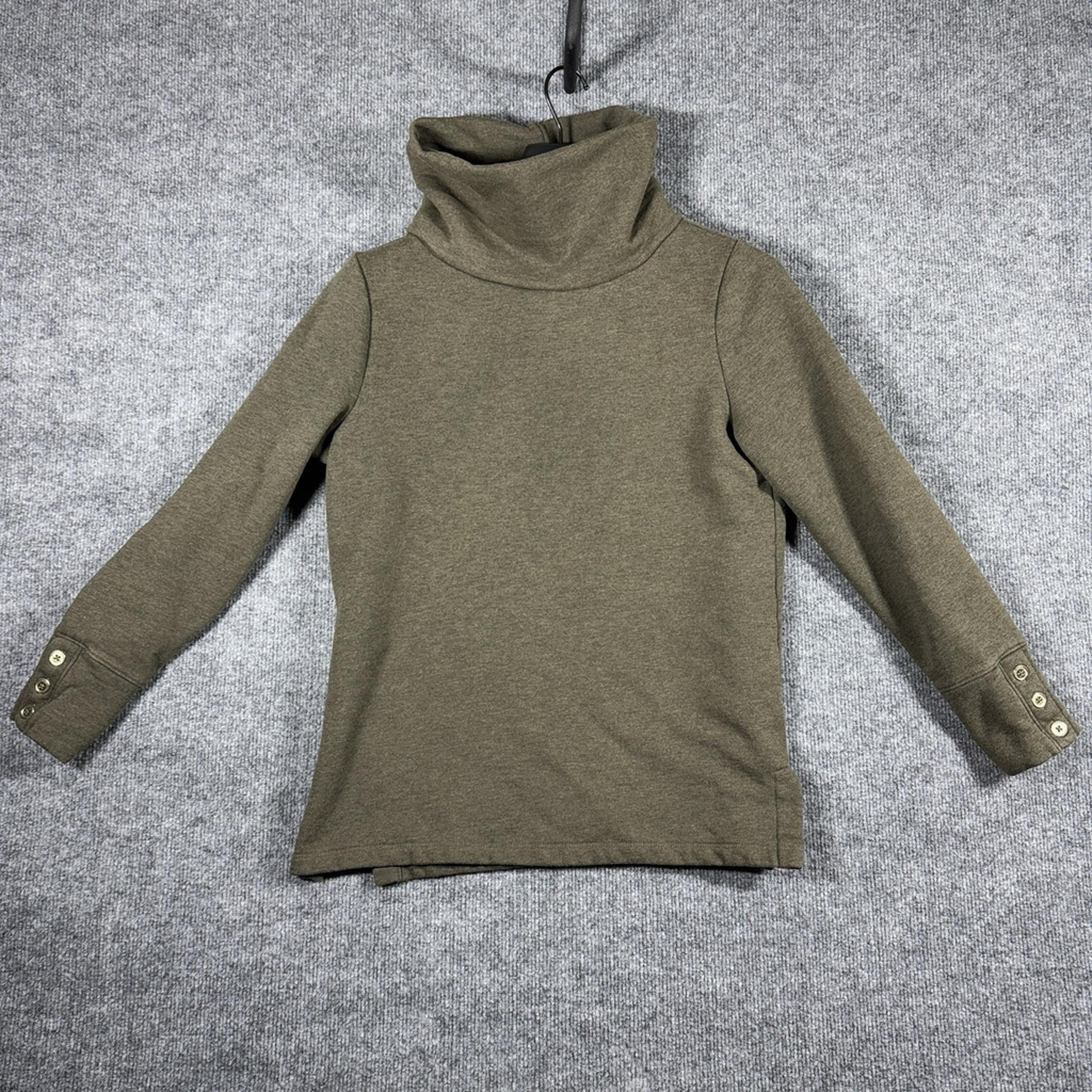 Talbots Sweater Womens Medium Green Turtle Neck Fleece with Golden Buttons Chic