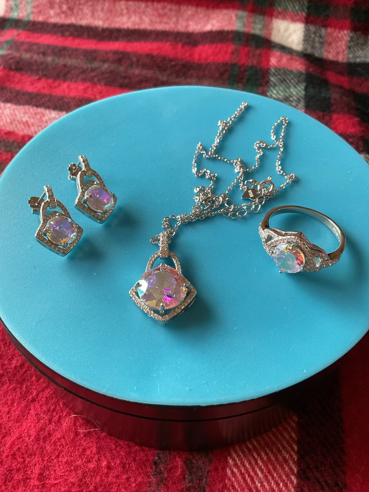 Ryze Party Aurora Borealis Set!!   Earrings, Necklace, Size 9 Ring