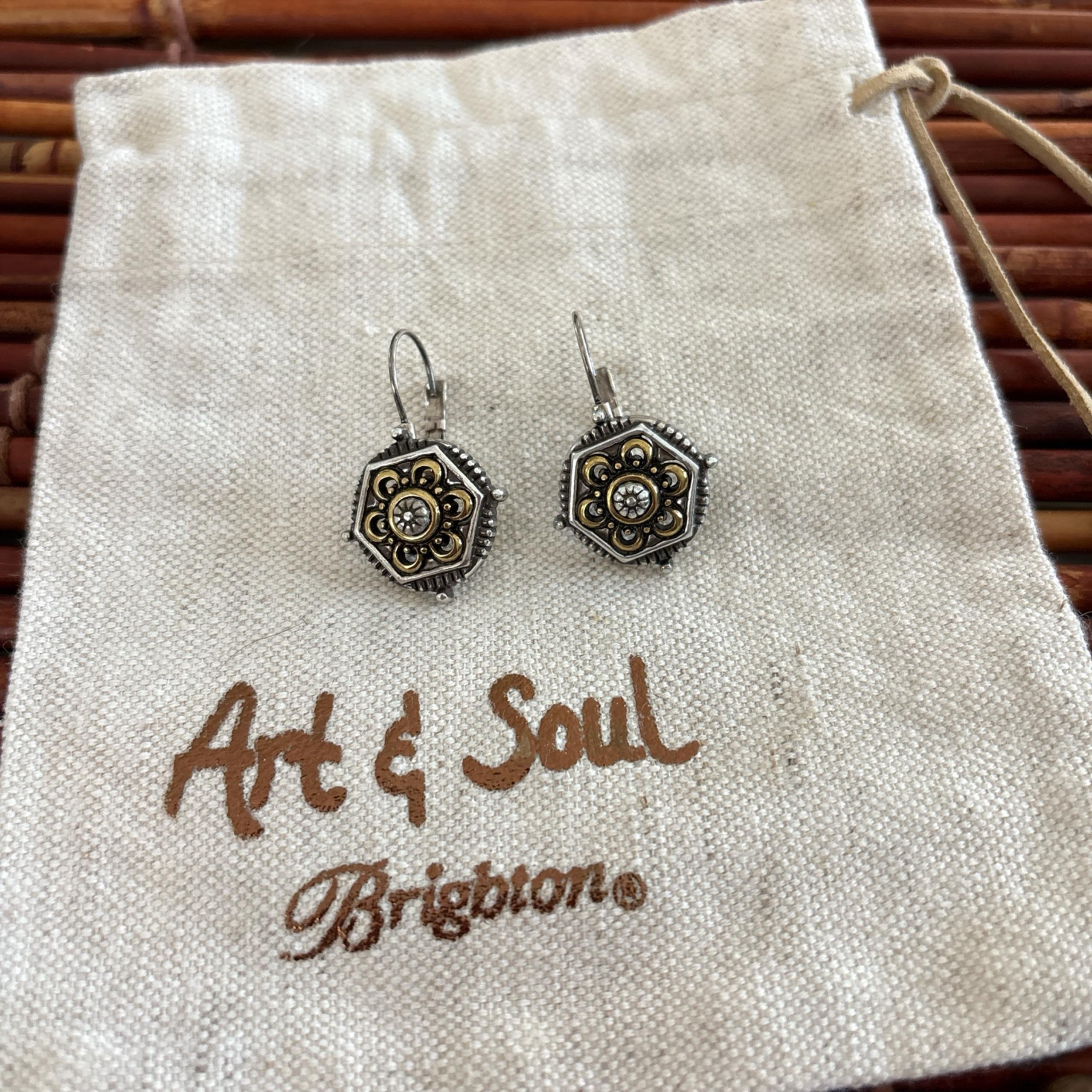 Brighton Silver and Gold Floral with Leaver Back Earrings
