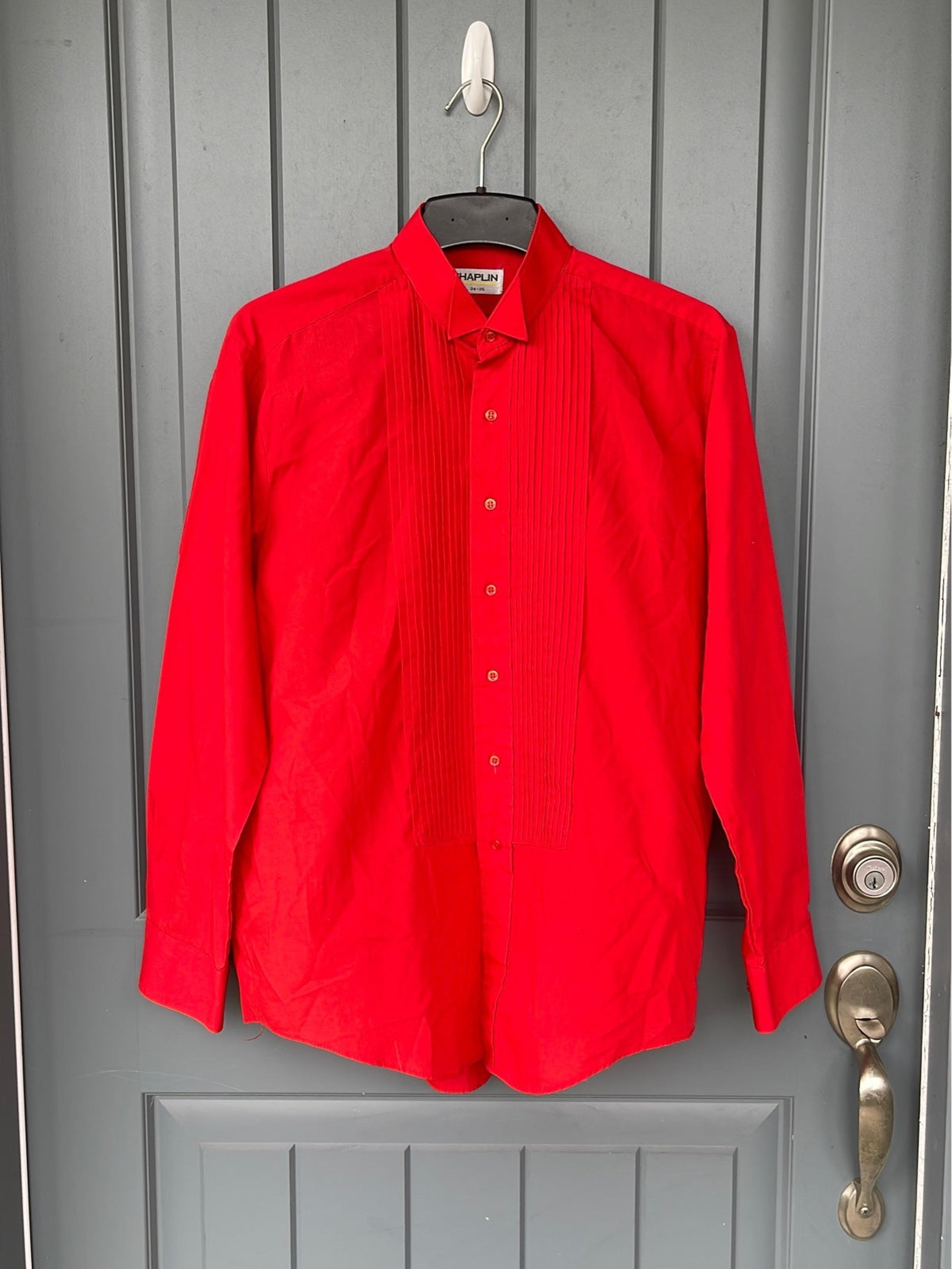 Long Sleeve Button Down Formal red shirt Sz 34-35 Pre-owned