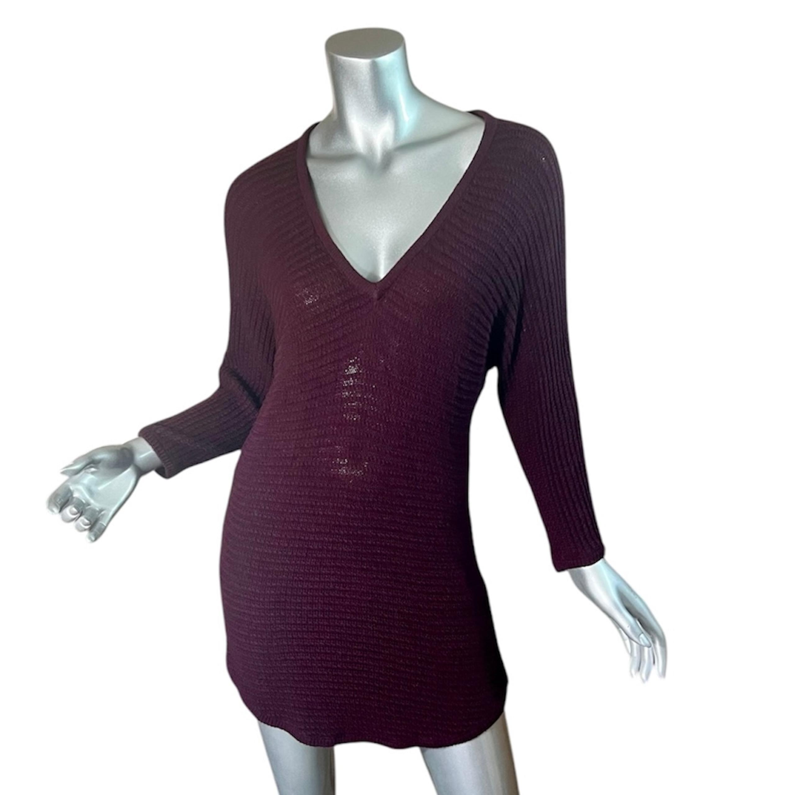 New York & Company Women’s Medium V Neck Tunic Sweater Plum Burgundy Red