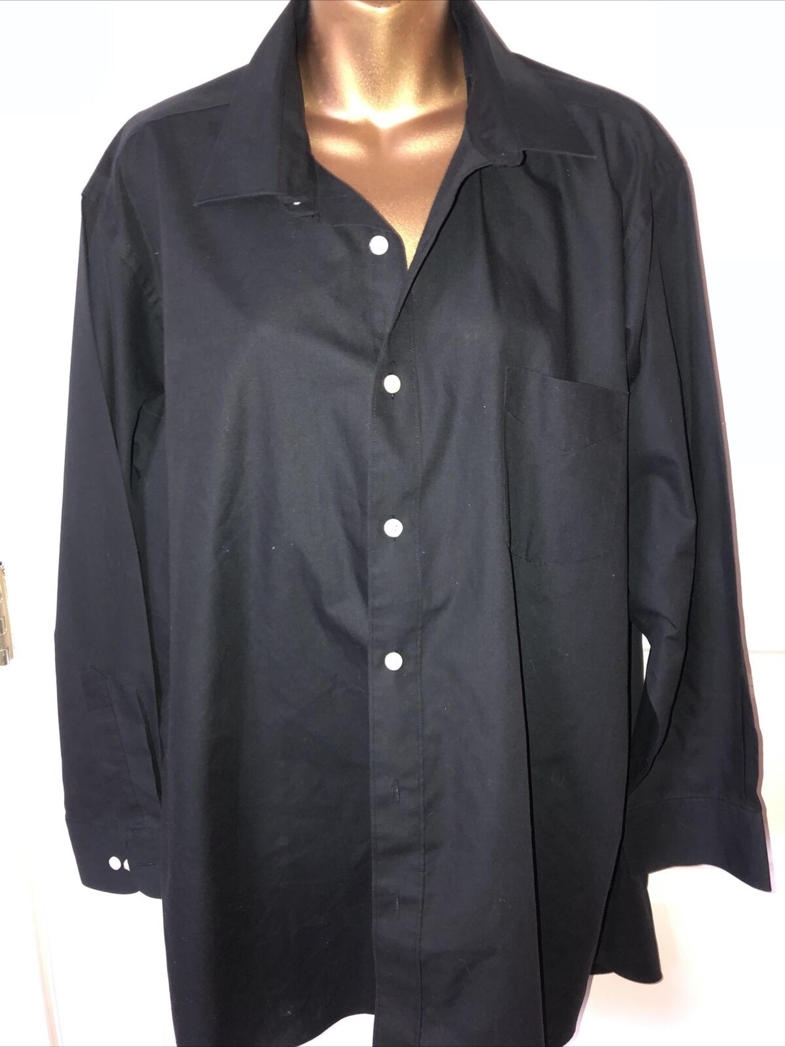 David Taylor Solid Black Long Sleeve Men's Button Front Shirt 17.5 32/33