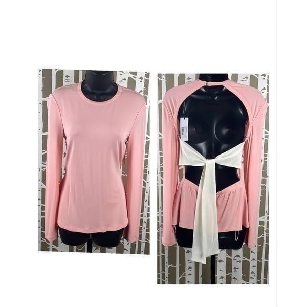 Missoni NEW Silk Jersey Open Back Tie Back Long Sleeve Top S Peach Ivory