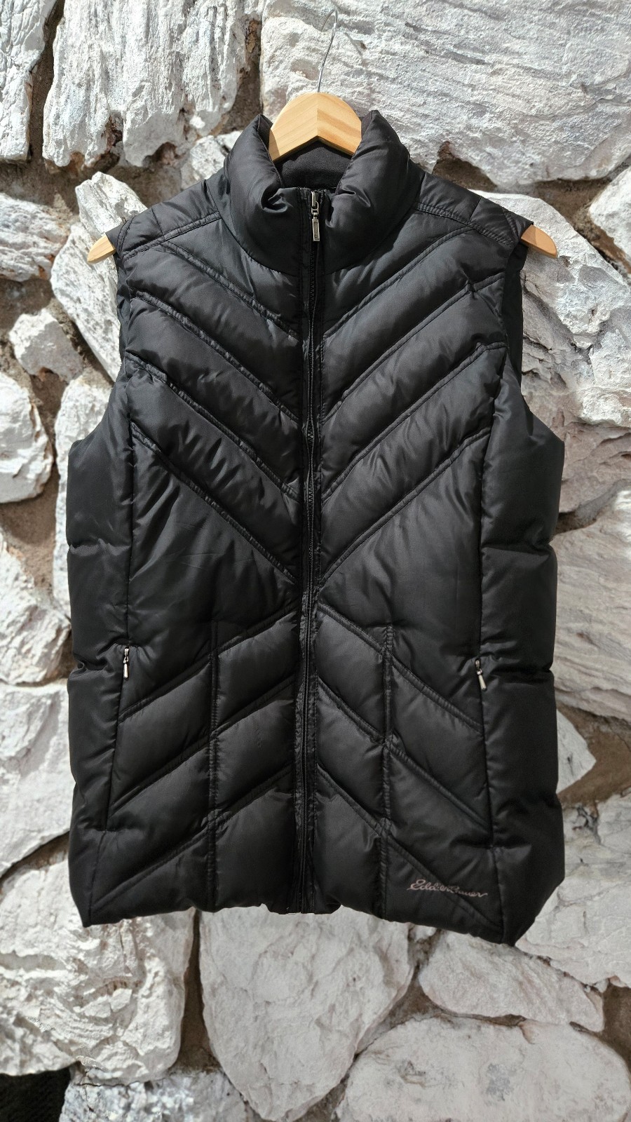 Eddie Bauer Vintage Goose Down Puffer Vest Full Zip Pockets Black Women's Large