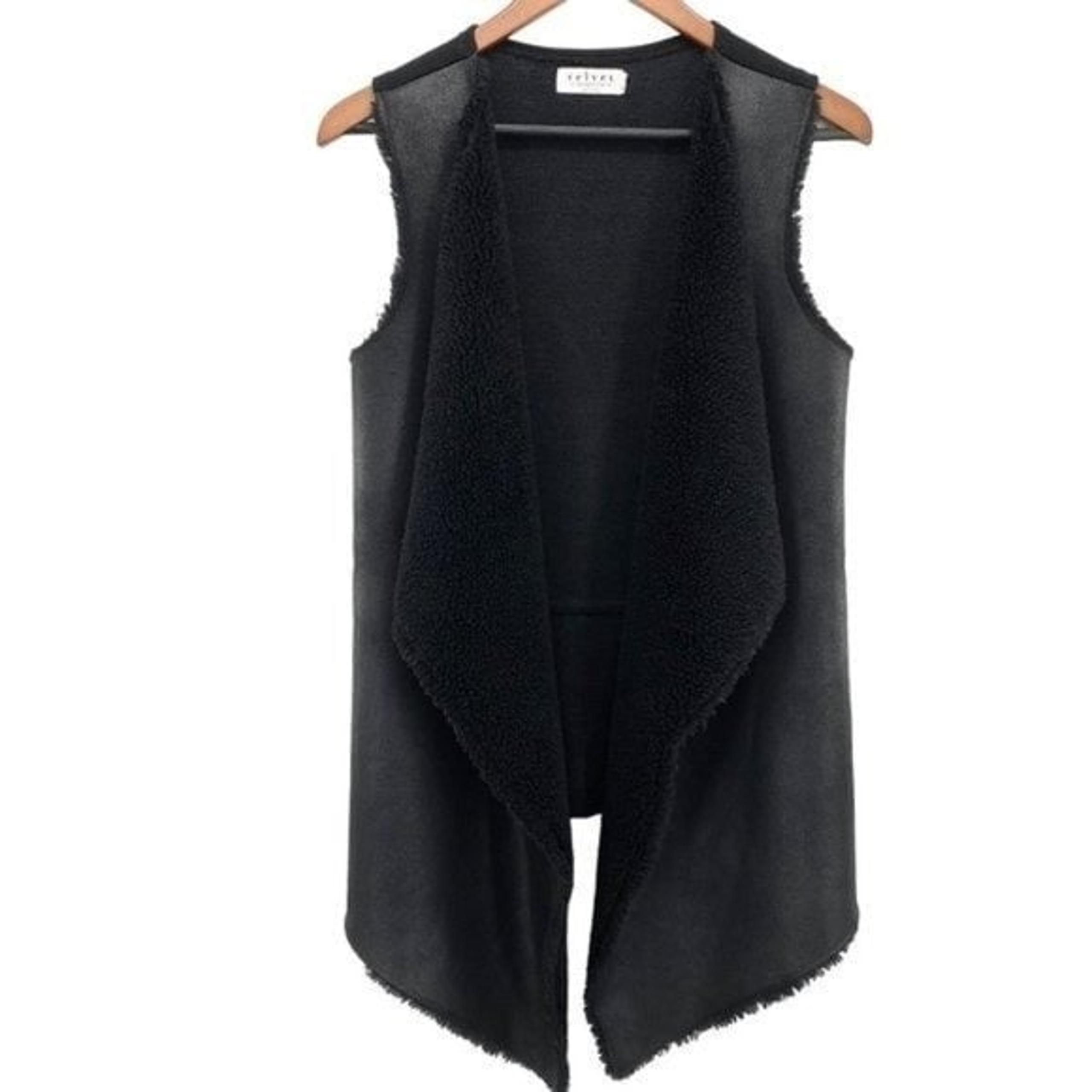 Velvet by Graham & Spencer Black Suede Sherpa Open Front Vest