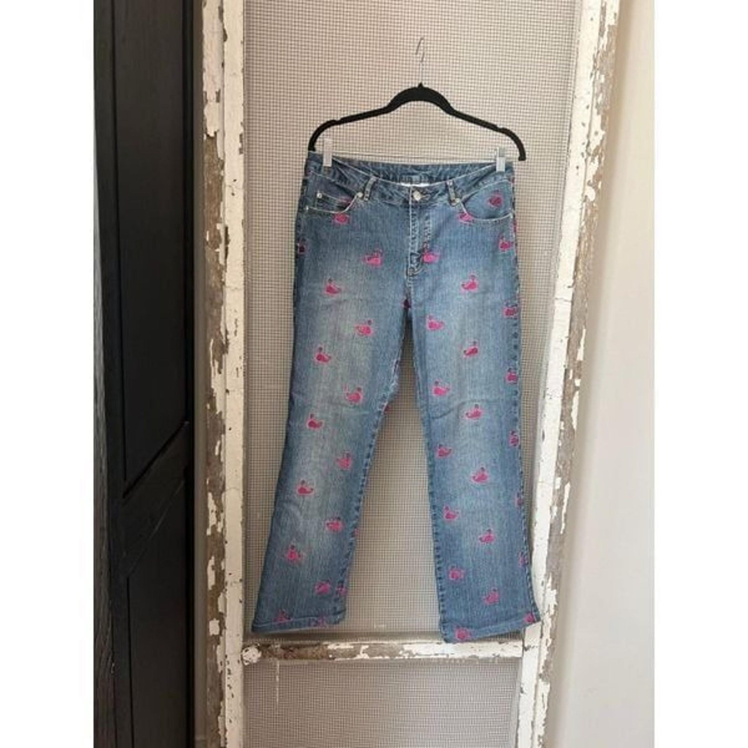 Lilly Pulitzer Jeans Womens Size 6 Blue Bootcut Embroidery Pink Whale All Over