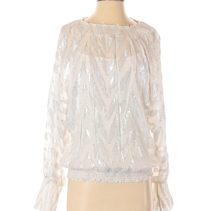 BCBGMAXAZRIA Silver XS Long Sleeve Blouse