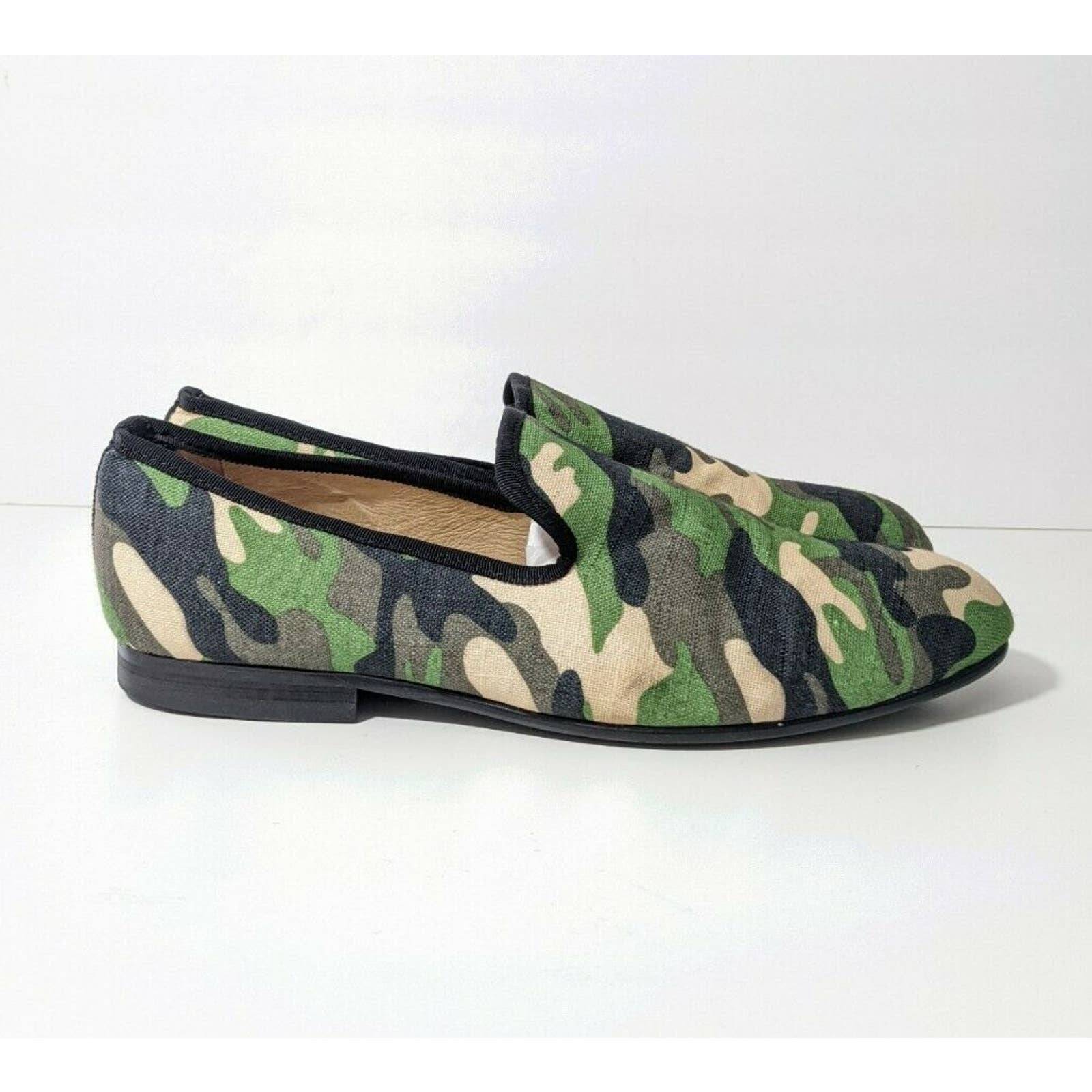 Duke and Dexter Camo Print Loafers Shoes Size 13 Slip On Round Toe Linen Canvas