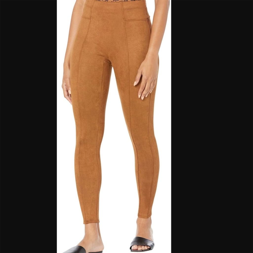 SPANX Women's Faux Suede Leggings Brown Size M Casual Elastic Waistband