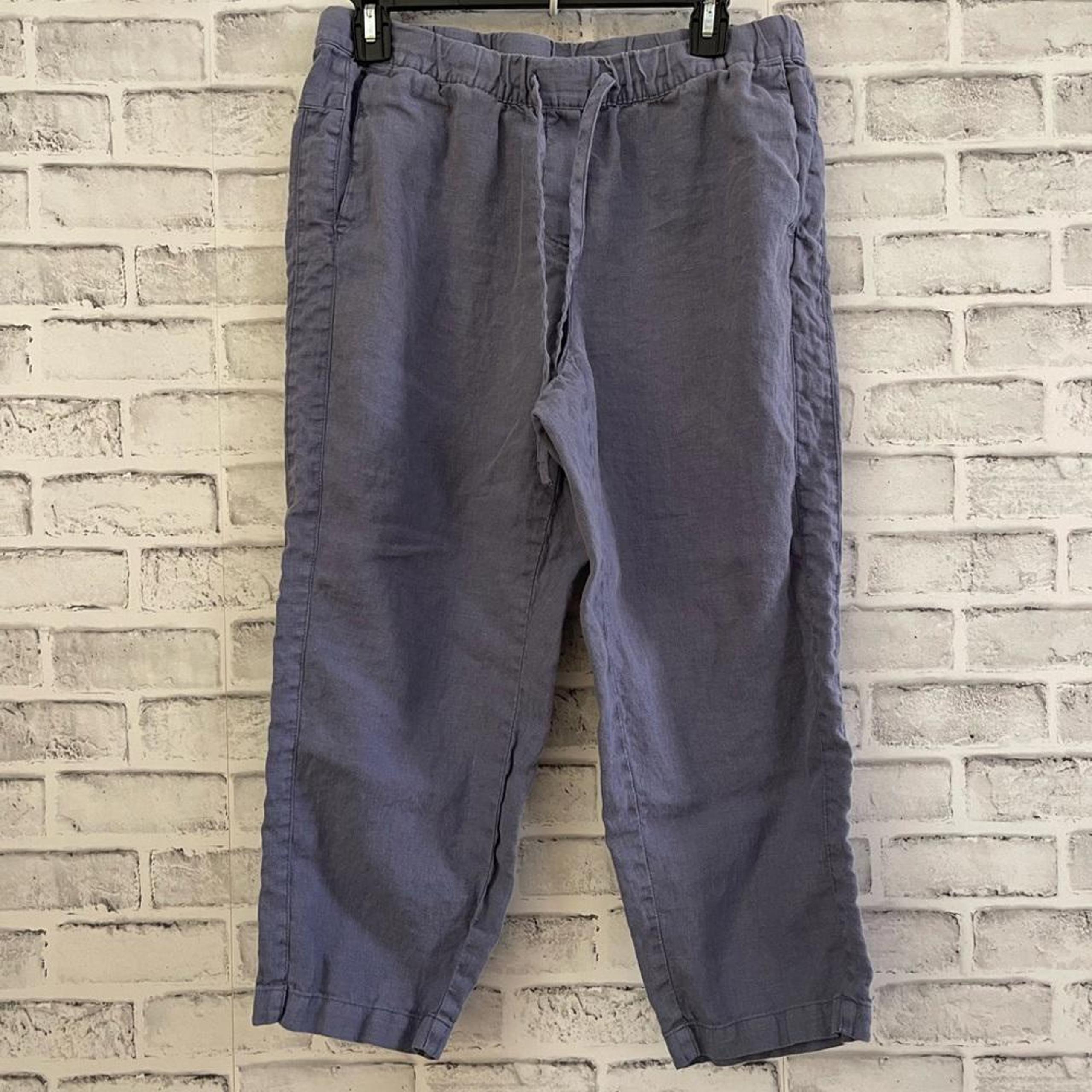 Womens Pure J.Jill blue cropped pull-on pants, 100% linen, size medium petite