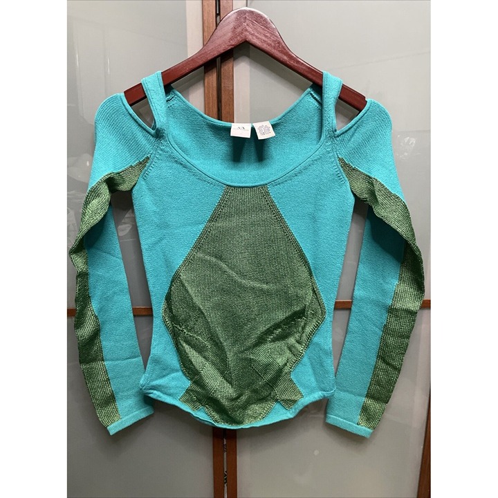 Armani Exchange Vintage 90s Y2K Strappy Cold Shoulder Knit Statement Top Size S