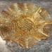 CARNIVAL GLASS GRAPE LEAVES RUFFLED EDGES MARIGOLD IRIDESCENT BOWL
