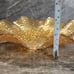 CARNIVAL GLASS GRAPE LEAVES RUFFLED EDGES MARIGOLD IRIDESCENT BOWL