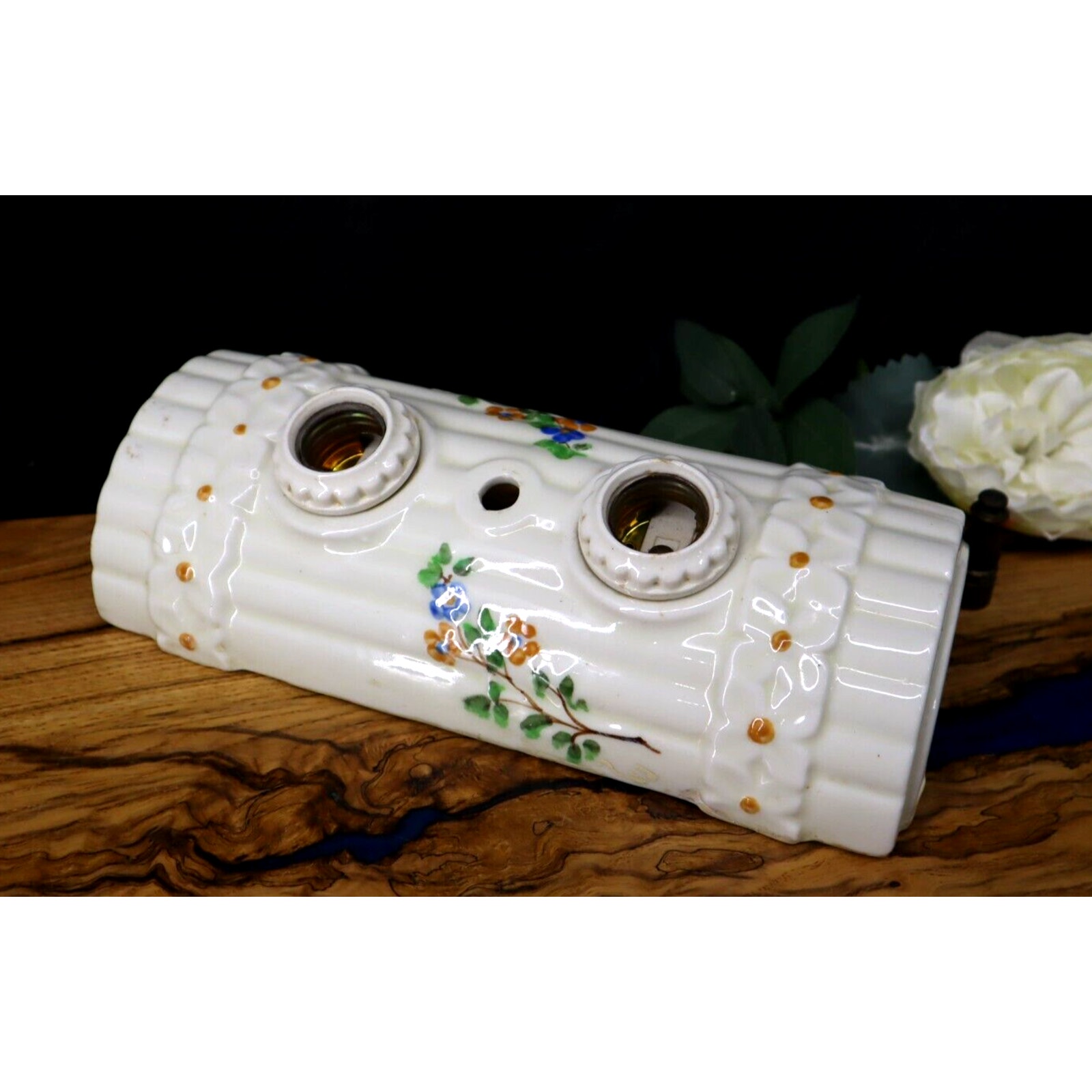 Vintage Porcelier 2 Bulb Porcelain Ceiling Wall Light Fixture Mid Century MCM