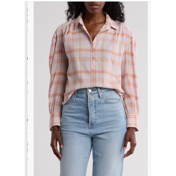 Faherty Olli Orange & Pink Plaid Organic Cotton Shirt sz S NWT