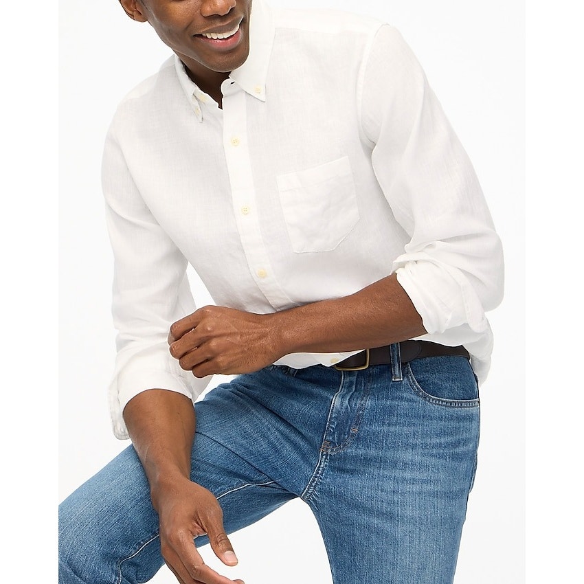 NWT J. Crew Men's Slim Linen-Blend Button Down Shirt Long Sleeve White Size L