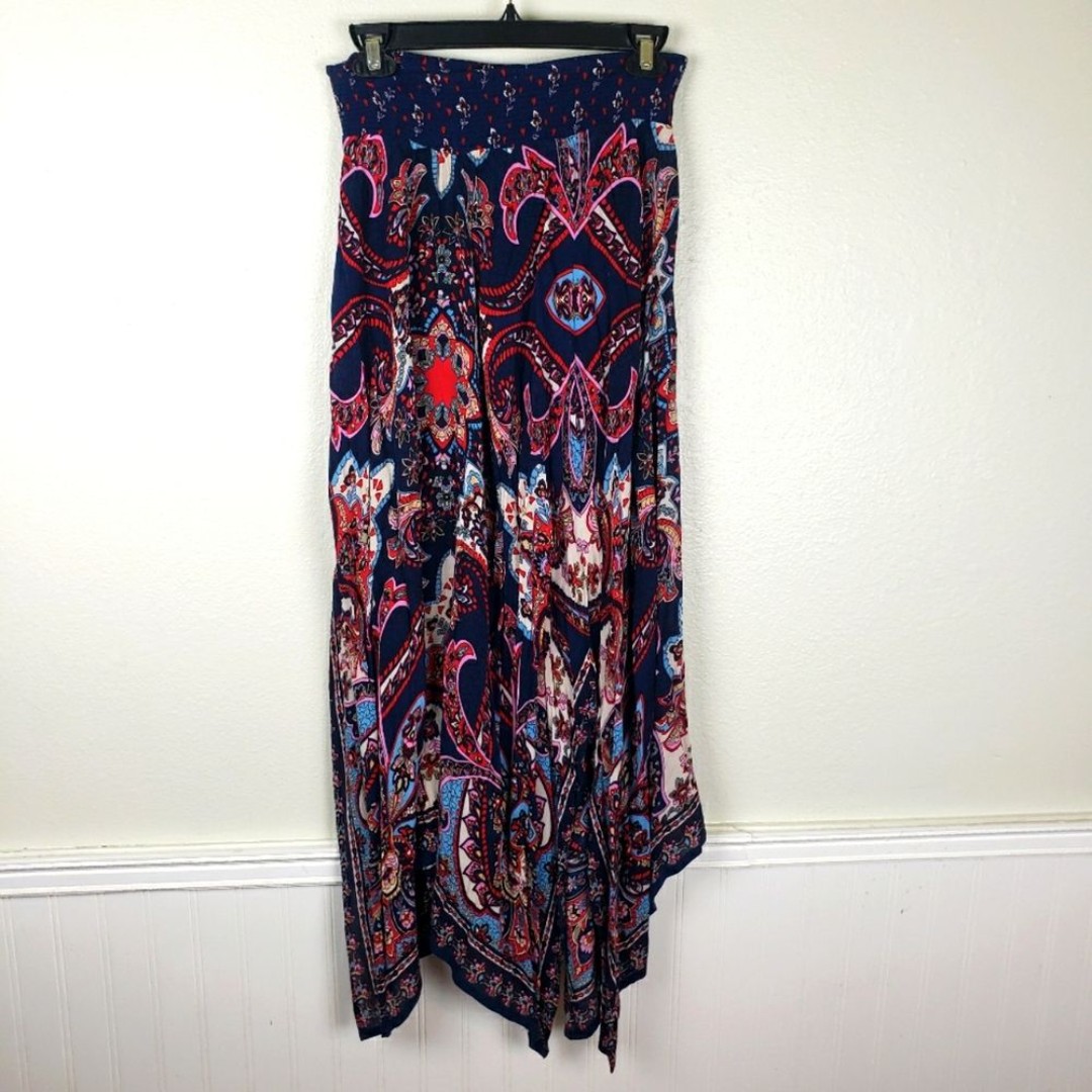 Women's Bila Boho Gypsy Festival Floral Blue Flowy Goddess Skirt Size Small